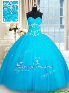 Excellent Baby Blue Sweetheart Lace Up Beading Quinceanera Dress Sleeveless