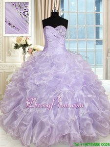 Spectacular Spring and Summer and Fall and Winter Organza Sleeveless Floor Length Sweet 16 Quinceanera Dress andBeading and Ruffles