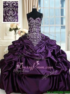 Elegant Purple Ball Gowns Taffeta Sweetheart Sleeveless Beading and Embroidery and Pick Ups Floor Length Lace Up Quinceanera Dress