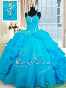 Edgy Floor Length Ball Gowns Sleeveless Baby Blue Quinceanera Gown Lace Up