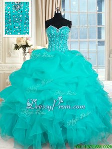 Smart Sleeveless Beading and Ruffles and Pick Ups Lace Up Vestidos de Quinceanera