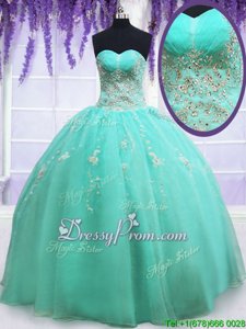 Fabulous Apple Green Sleeveless Organza Zipper Sweet 16 Dress forMilitary Ball and Sweet 16 and Quinceanera