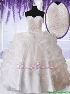 Latest Ball Gowns Sweet 16 Dress White Sweetheart Organza Sleeveless Floor Length Lace Up