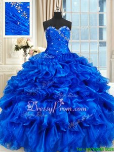 Great Sweetheart Sleeveless Lace Up Quinceanera Gown Royal Blue Organza