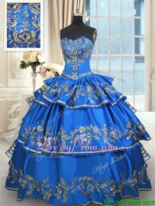 Clearance Beading and Embroidery and Ruffled Layers Sweet 16 Quinceanera Dress Blue Lace Up Sleeveless Floor Length