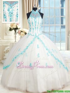 Gorgeous Floor Length White 15 Quinceanera Dress Tulle Sleeveless Spring and Summer and Fall and Winter Beading and Appliques