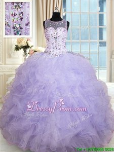 Flirting Floor Length Lavender Sweet 16 Dresses Scoop Sleeveless Lace Up