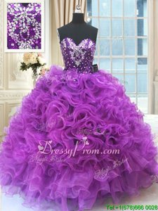Colorful Eggplant Purple Sweet 16 Dresses Military Ball and Sweet 16 and Quinceanera and For withBeading and Ruffles Sweetheart Sleeveless Lace Up