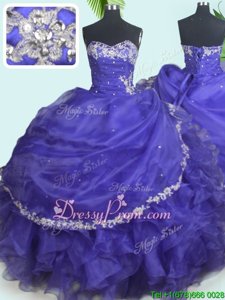 Purple Sweetheart Lace Up Beading and Appliques Quinceanera Dresses Sleeveless