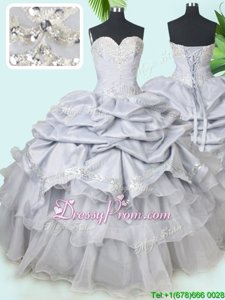 On Sale Grey Sleeveless Floor Length Beading and Sequins and Pick Ups Lace Up Vestidos de Quinceanera