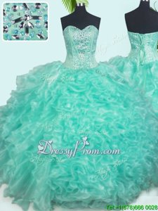 Spring and Summer and Fall and Winter Organza Sleeveless Floor Length Sweet 16 Dress andBeading and Ruffles