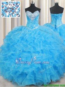 Affordable Sleeveless Beading and Ruffled Layers Lace Up Quince Ball Gowns