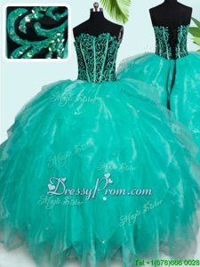 Glorious Spring and Summer and Fall and Winter Organza Sleeveless Floor Length 15th Birthday Dress andBeading and Ruffles