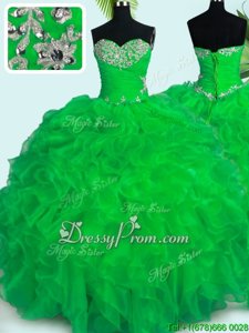 Exquisite Green Sweetheart Neckline Beading and Ruffles Sweet 16 Dress Sleeveless Lace Up