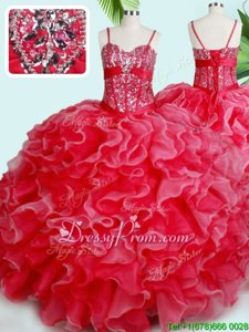 Flare Red Sleeveless Organza Lace Up Quinceanera Gowns forMilitary Ball and Sweet 16 and Quinceanera