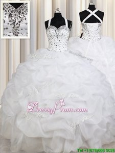 Eye-catching Straps Sleeveless Organza Quinceanera Gowns Beading and Ruffles and Pick Ups Lace Up