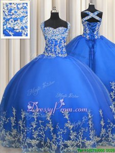 Sexy Floor Length Blue Quinceanera Dress Straps Sleeveless Lace Up