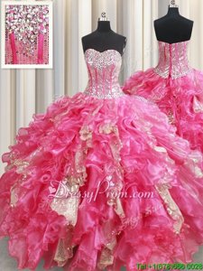 Hot Selling Ball Gowns Sweet 16 Quinceanera Dress Hot Pink Sweetheart Organza Sleeveless Floor Length Lace Up