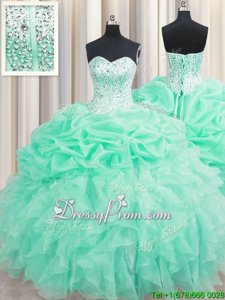 Sweetheart Sleeveless Organza Ball Gown Prom Dress Beading and Ruffles and Pick Ups Lace Up