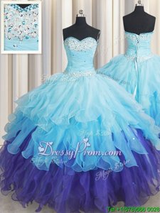 Chic Multi-color Organza Lace Up Sweetheart Sleeveless Floor Length Quinceanera Gowns Beading and Ruffles