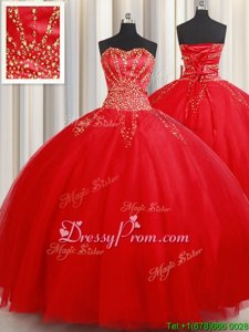 Luxurious Red Sweetheart Neckline Beading 15 Quinceanera Dress Sleeveless Lace Up