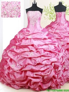 Admirable Beading and Pick Ups Quinceanera Dress Hot Pink Lace Up Sleeveless With Brush Train
