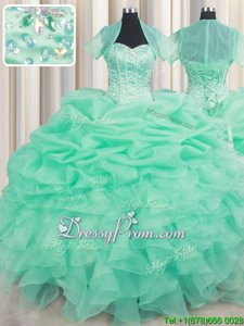 Sumptuous Apple Green Sweetheart Lace Up Beading and Ruffles and Pick Ups Sweet 16 Dresses Sleeveless