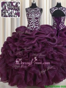 Pretty Scoop Sleeveless Lace Up Vestidos de Quinceanera Dark Purple Organza