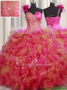 Multi-color Sleeveless Organza and Tulle Lace Up Quinceanera Gowns forMilitary Ball and Sweet 16 and Quinceanera