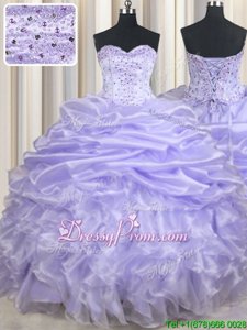 Lavender Quinceanera Gowns Military Ball and Sweet 16 and Quinceanera and For withBeading and Ruffles and Pick Ups Sweetheart Sleeveless Lace Up