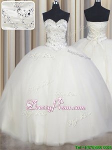 Colorful White Sleeveless Beading Floor Length Quinceanera Dress