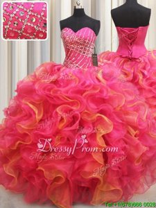 Eye-catching Multi-color Organza Lace Up Sweetheart Sleeveless Floor Length Quinceanera Dresses Beading and Ruffles