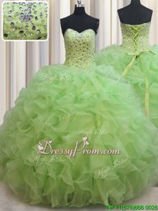 Great Spring and Summer and Fall and Winter Organza Sleeveless Floor Length Quinceanera Gown andBeading and Ruffles