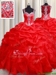 Discount Red Ball Gowns Beading and Ruffles Quinceanera Gowns Zipper Organza Sleeveless Floor Length