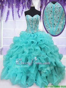 Free and Easy Floor Length Ball Gowns Sleeveless Aqua Blue Quinceanera Dress Lace Up