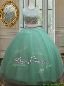Apple Green 15th Birthday Dress Military Ball and Sweet 16 and Quinceanera and For withBeading Scoop Sleeveless Zipper