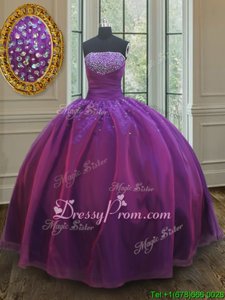 Custom Design Purple Lace Up Quinceanera Dress Beading Sleeveless Floor Length