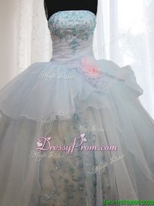 Dazzling Strapless Sleeveless Lace Up Sweet 16 Quinceanera Dress Light Blue Organza