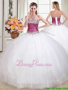 Flirting White Sleeveless Tulle Lace Up Quinceanera Dresses forMilitary Ball and Sweet 16 and Quinceanera