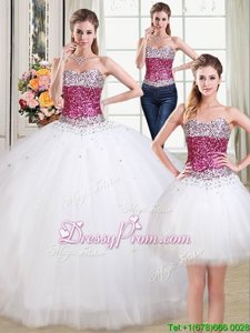 Charming White Sleeveless Tulle Lace Up Sweet 16 Dress forMilitary Ball and Sweet 16 and Quinceanera