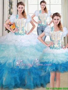 Fancy Multi-color Lace Up Sweetheart Beading and Appliques Quinceanera Gowns Organza Sleeveless