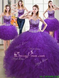 Captivating Spring and Summer and Fall and Winter Tulle Sleeveless Floor Length Quinceanera Dresses andBeading and Ruffles