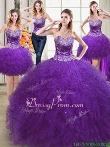Captivating Spring and Summer and Fall and Winter Tulle Sleeveless Floor Length Quinceanera Dresses andBeading and Ruffles