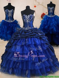 Stunning Sweetheart Sleeveless Organza and Taffeta Ball Gown Prom Dress Beading and Ruffled Layers and Pick Ups Brush Train Lace Up