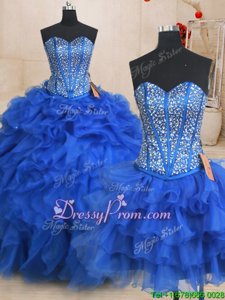 New Arrival Royal Blue Quinceanera Dresses Military Ball and Sweet 16 and Quinceanera and For withBeading and Ruffles Sweetheart Sleeveless Lace Up