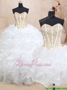 Superior White Lace Up Quinceanera Dresses Beading and Ruffles Sleeveless Floor Length