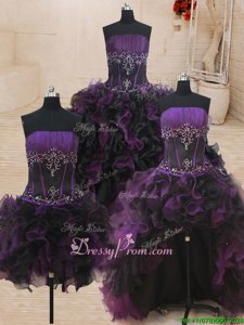 Popular Sleeveless Lace Up Floor Length Beading and Ruffles Sweet 16 Quinceanera Dress