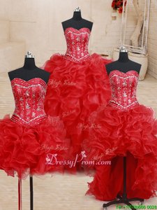 Floor Length Ball Gowns Sleeveless Red 15 Quinceanera Dress Lace Up