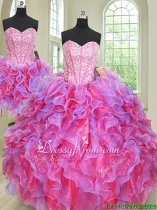 Fantastic Sweetheart Sleeveless Organza Quinceanera Gowns Beading and Ruffles Lace Up