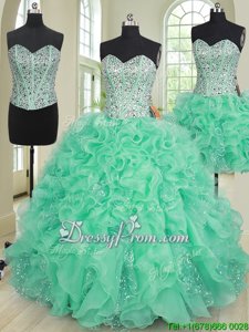 Superior Ball Gowns Vestidos de Quinceanera Turquoise Sweetheart Organza Sleeveless Floor Length Lace Up